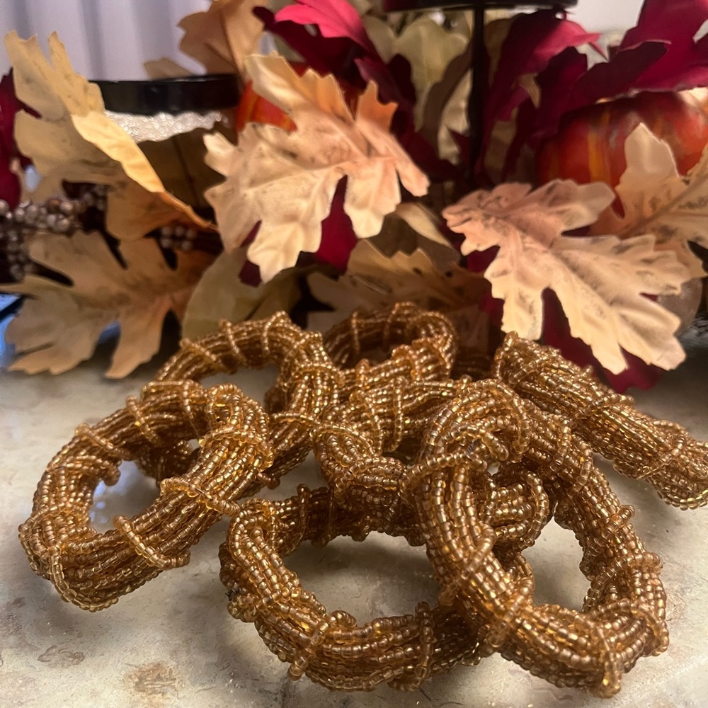 Beaded Gold Napkin Rings Holder Table Setting Holiday Dinner Party